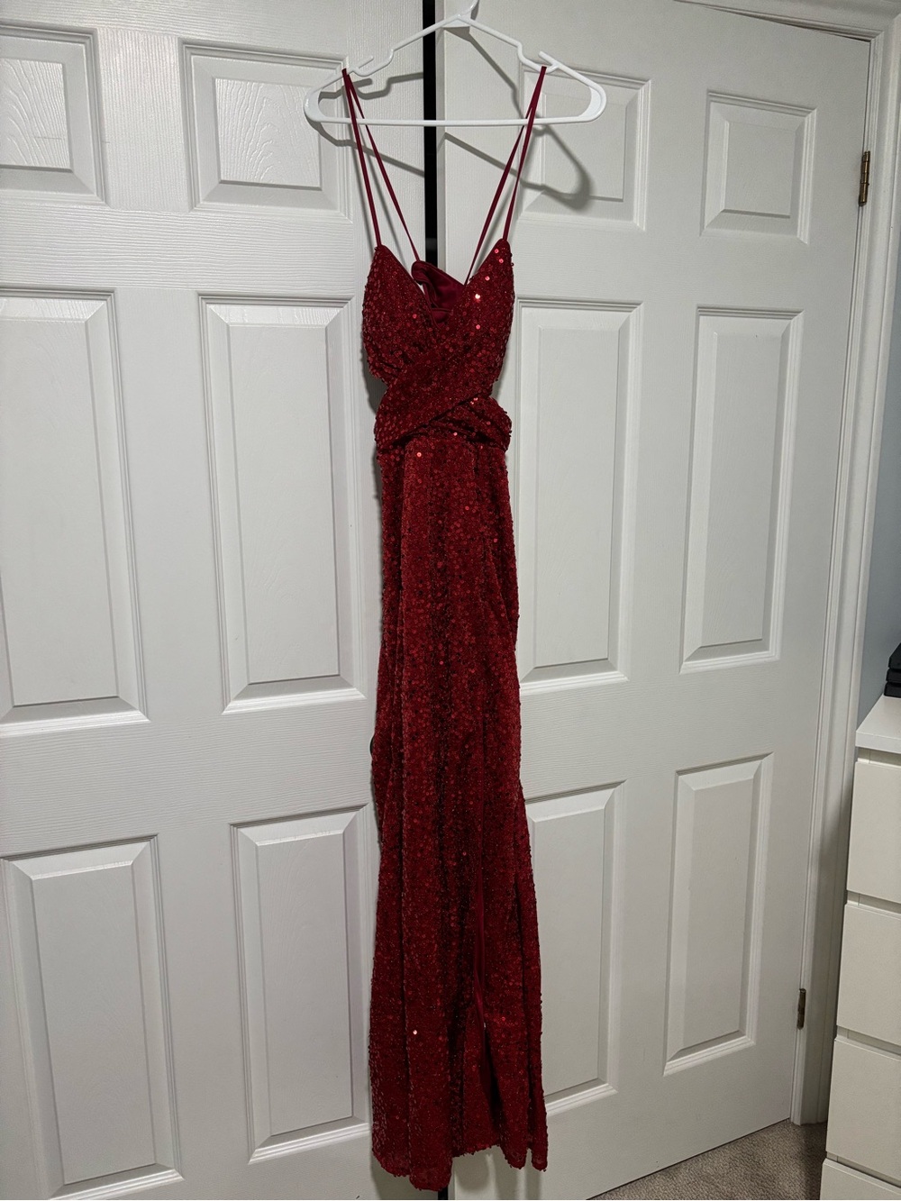 SHEIN Red Sequin Prom Gown